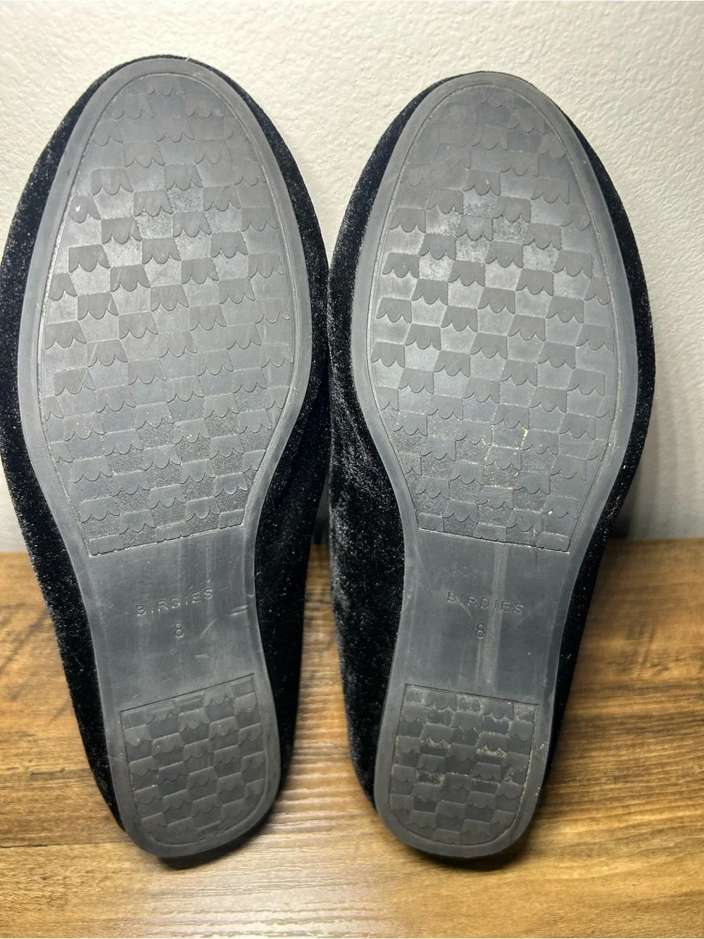 Birdies Black Velvet Quilted-Insole Slip-On Flats
